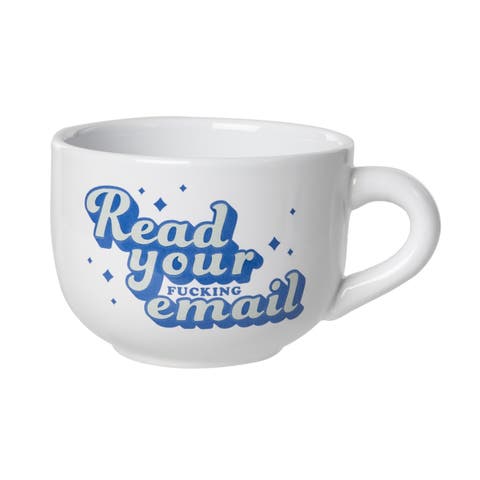 6.5" White Read Your Email Cappuccino Mug Ceramic White 24 oz
