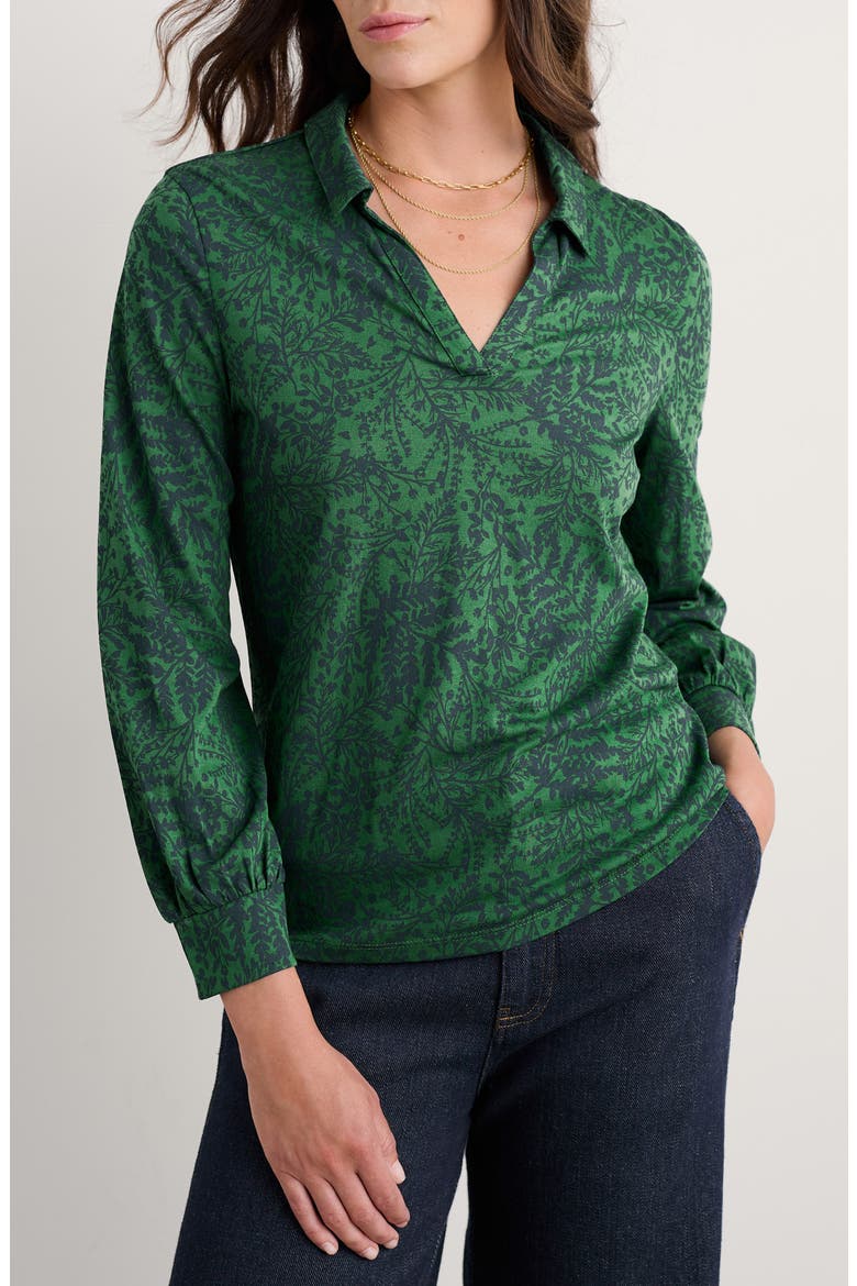Misty Sky Branch Print Popover Top, Main, color, PRESSED FERN EVERGREEN