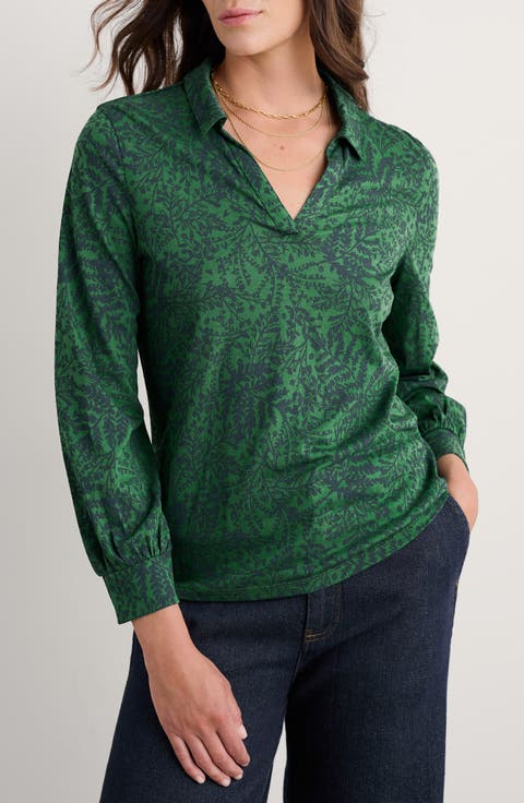 Misty Sky Branch Print Popover Top