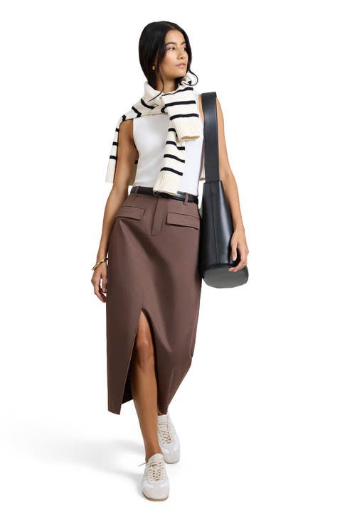 Front Slit Midi Skirt