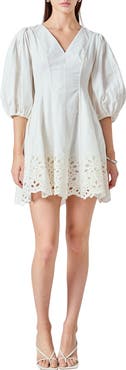 Endless Rose Eyelet Detail Cotton & Linen Minidress
