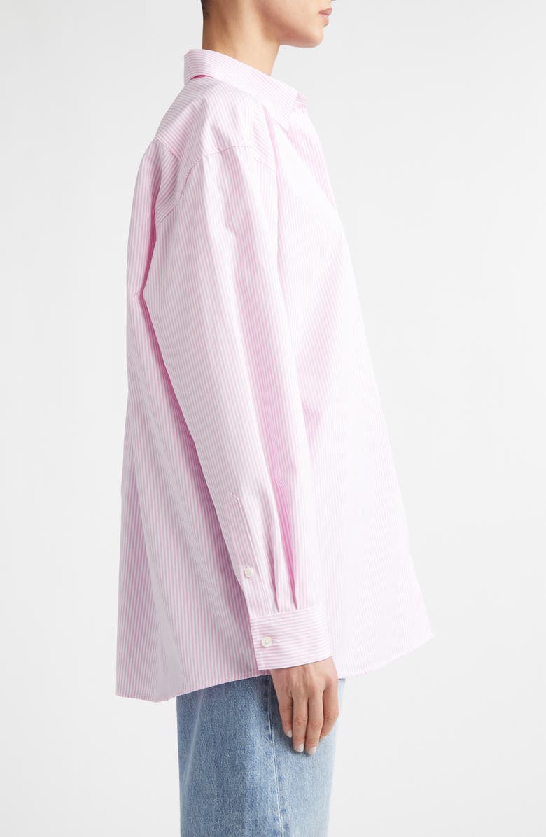 TOTEME Classic Tumbled Stripe Organic Cotton Button-Up Shirt, Alternate, color, White/ Bloom