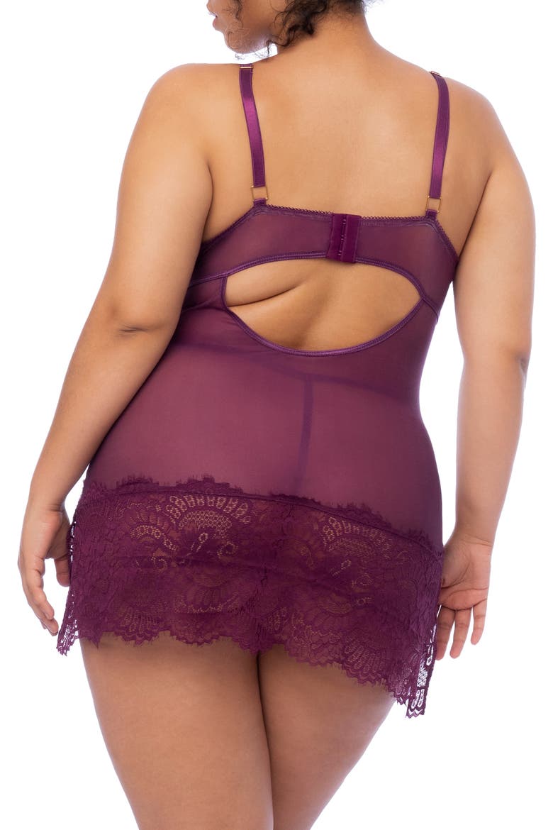 Lace Trim Babydoll Chemise & G-String Set, Alternate, color, WINE
