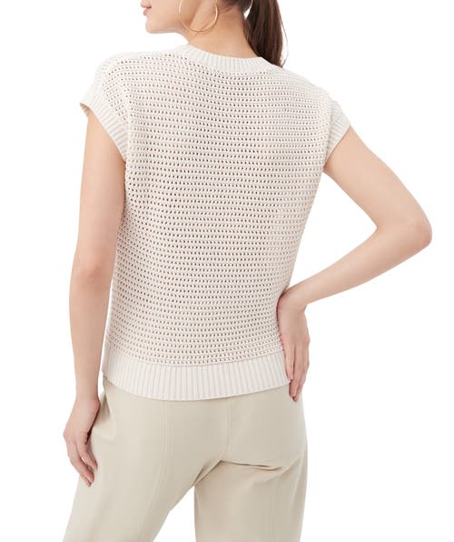 Trina Turk Yuri Open Knit Short Sleeve Pullover In White