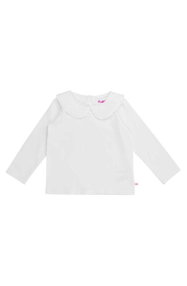 RuffleButts Knit Long Sleeve Ruffle Peter Pan Tee, Main, color, White