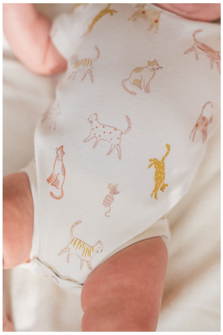 Copy Cat Print Organic Cotton Bodysuit, Alternate, color, COPY CAT