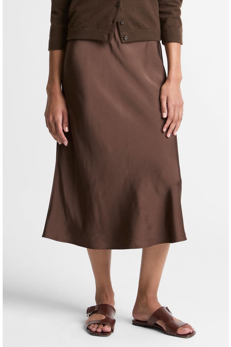 Pull-On Satin Slip Skirt, Main, color, DARK BARK