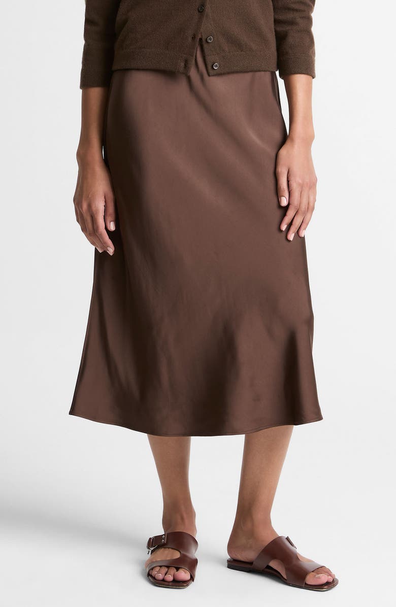 Vince Pull-On Satin Slip Skirt, Main, color, Dark Bark