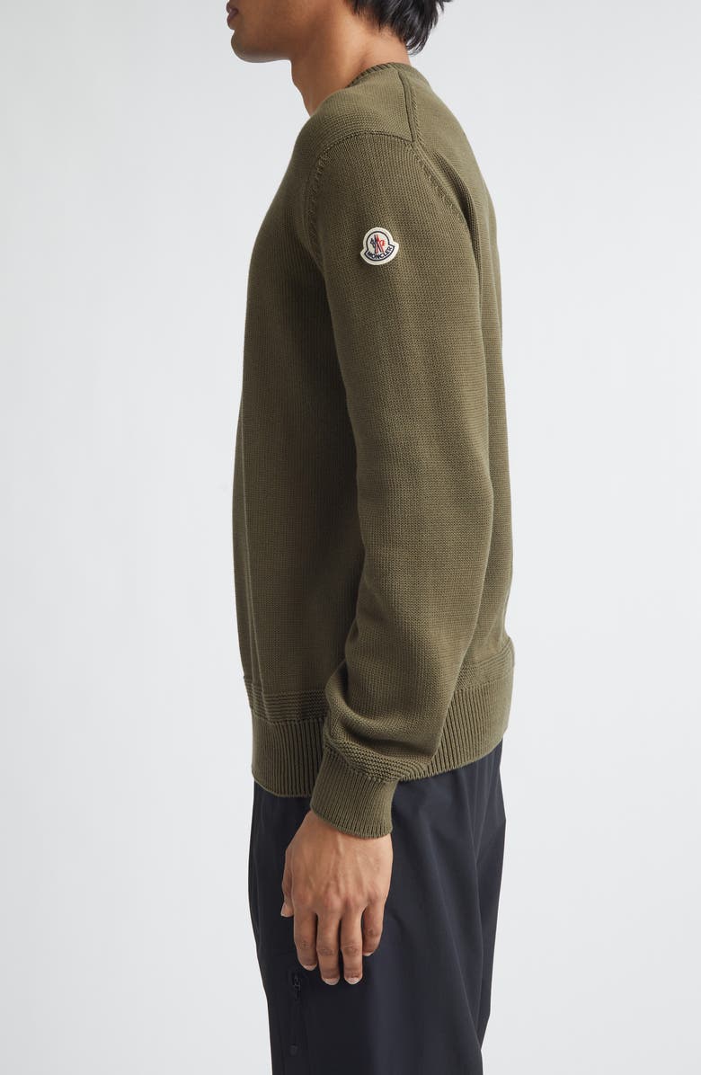 Moncler Logo Patch Cotton Crewneck Sweater, Alternate, color, Amber Toned Olive