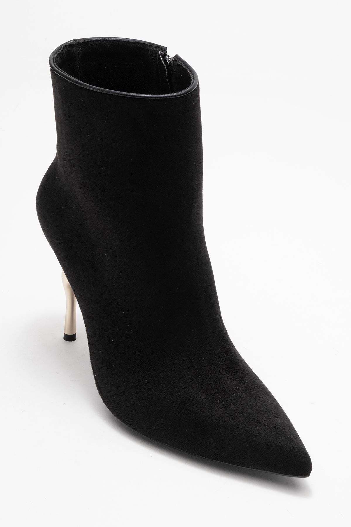 Prologue Shoes Crista Pointed Toe Bootie, Main, color, Black Suede Faux Leather