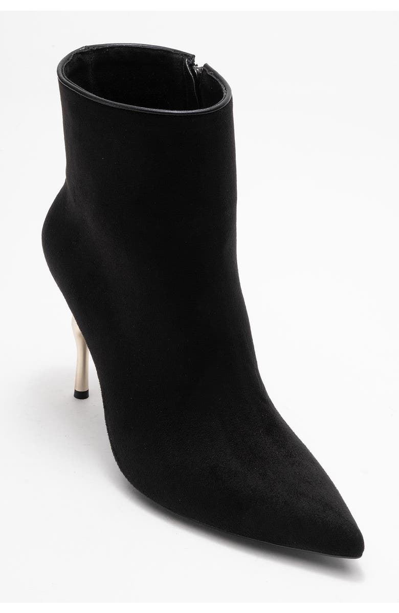 Prologue Shoes Crista Pointed Toe Bootie, Main, color, Black Suede Faux Leather