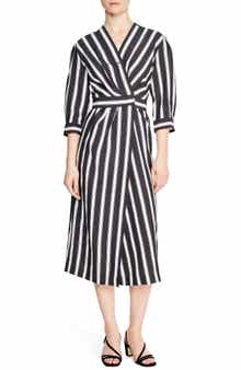 SANDRO Carl Button Front Stripe Midi Dress