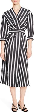 SANDRO Carl Button Front Stripe Midi Dress