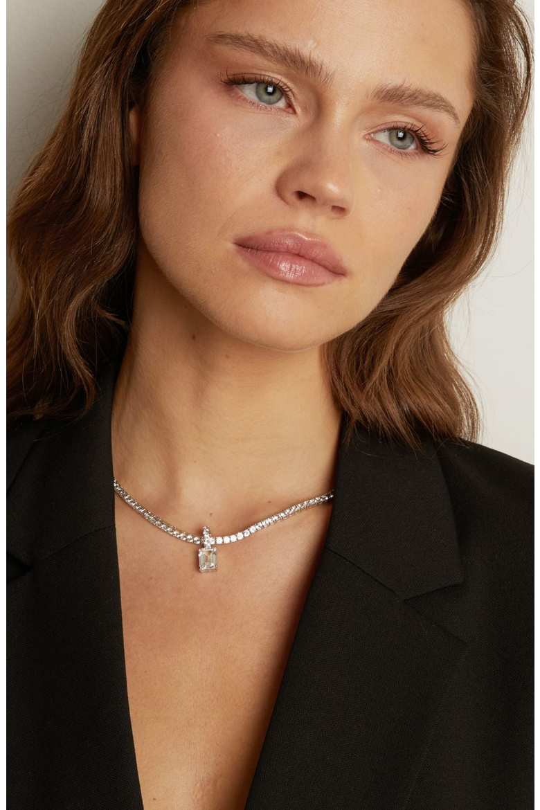 Emerald Cut Tennis Charm Pendant, Alternate, color, Yellow Gold / White Sapphire