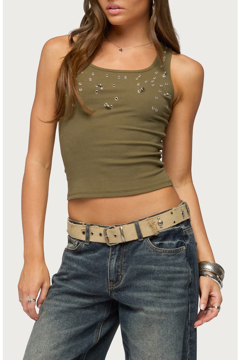 Pierced Grommet Ribbed Tank, Main, color, OLIVE
