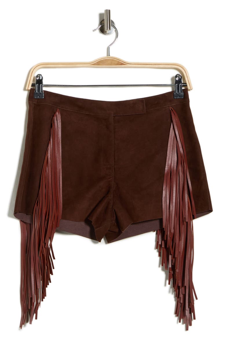 Fringed Lambskin Leather Shorts, Alternate, color, EBONY