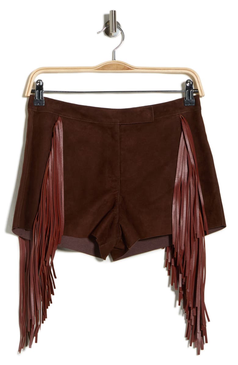 Longchamp Fringed Lambskin Leather Shorts, Alternate, color, Ebony