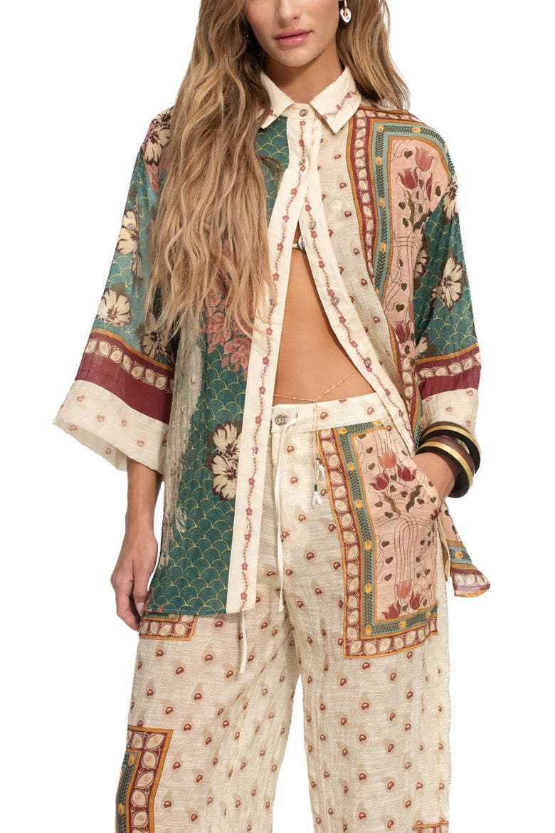 Chrissy Plume Cover-Up Shirt, Main, color, GREEN