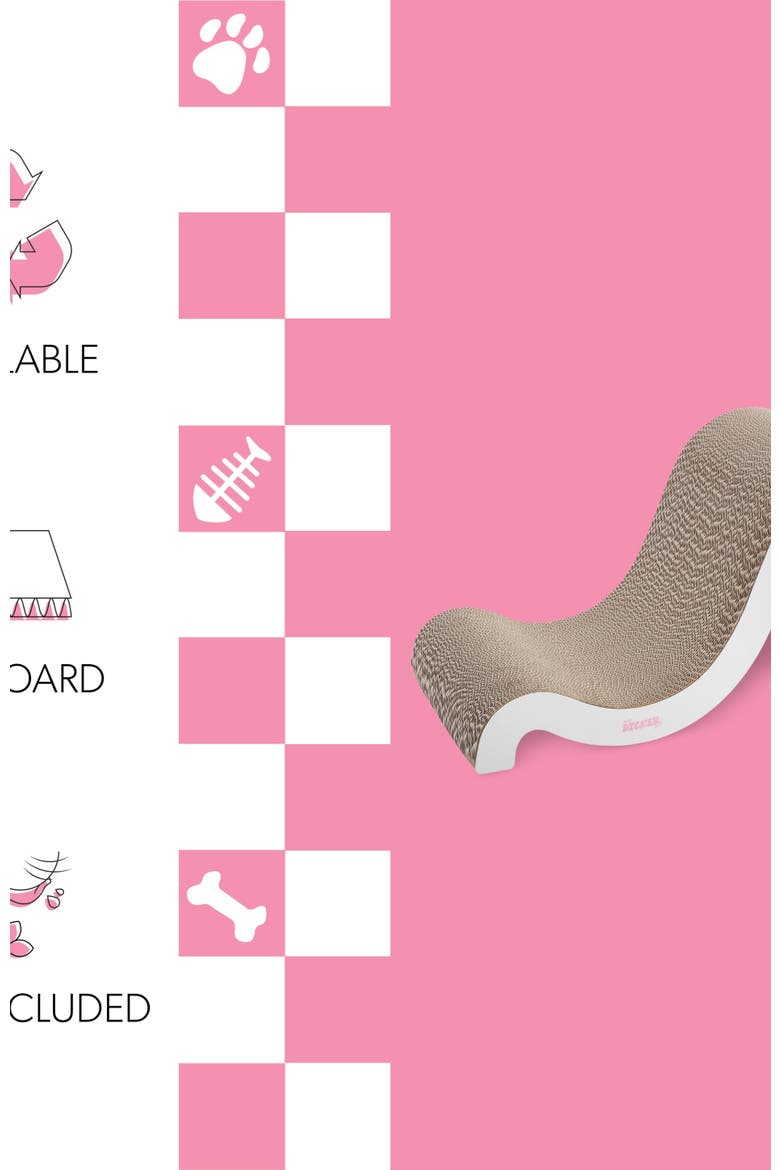 Kona 27" Modern Cardboard Double-Sided Wave Cat Scratcher with Catnip, Alternate, color, White