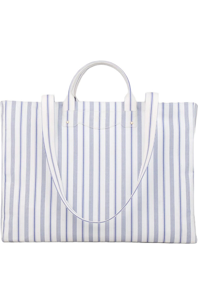 SANDRO Striped canvas tote bag, Alternate, color, Blue / Ecru