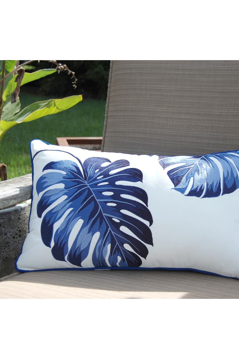 Tropical Blue Monstera Indoor/Outdoor Lumbar Accent Throw Pillow Decor, Alternate, color, Blue