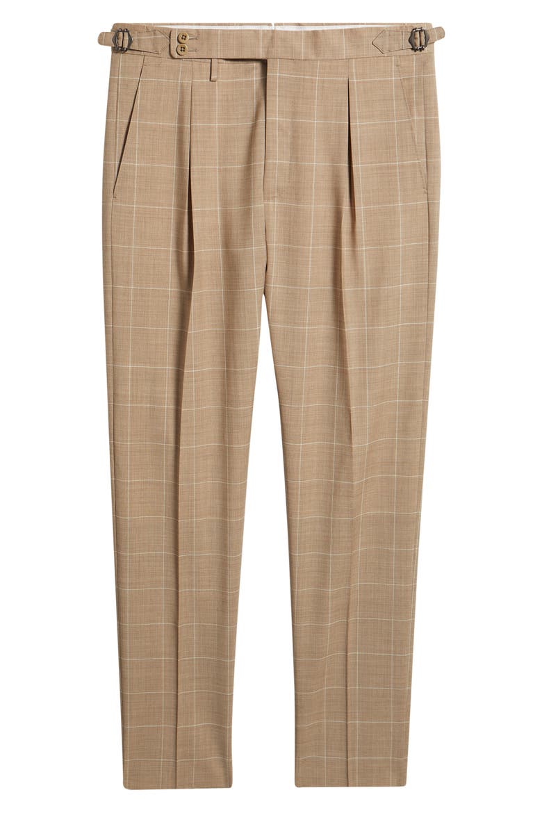 Danny Pleated Windowpane Check Wool Dress Pants, Alternate, color, BEIG/ KHAKI