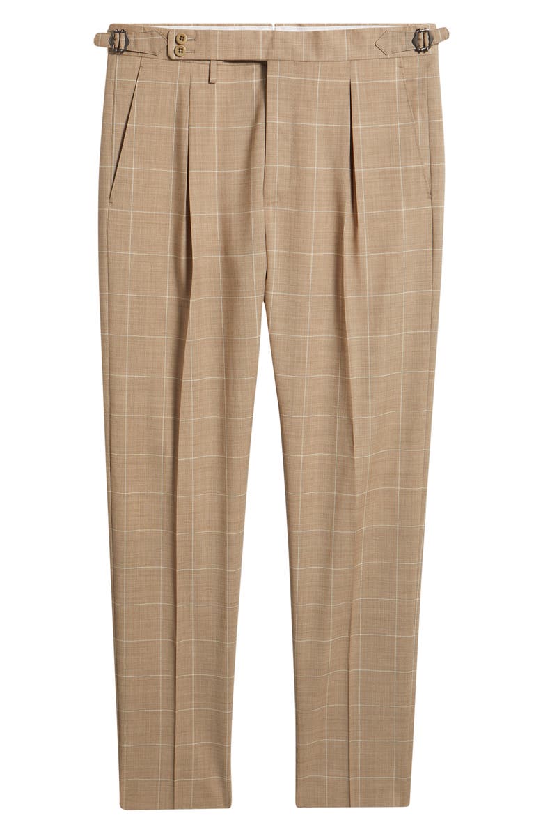 Zanella Danny Pleated Windowpane Check Wool Dress Pants, Alternate, color, Beig/ Khaki