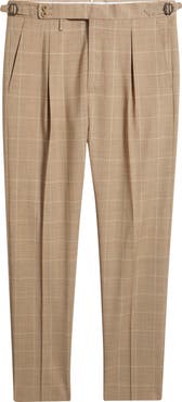 Zanella Danny Pleated Windowpane Check Wool Dress Pants