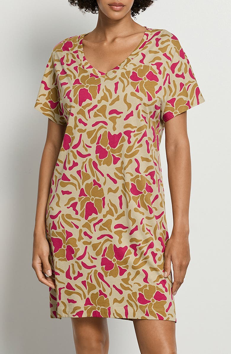 Hanro Short Sleeve Cotton & Modal Nightgown, Main, color, Illustrated Petals