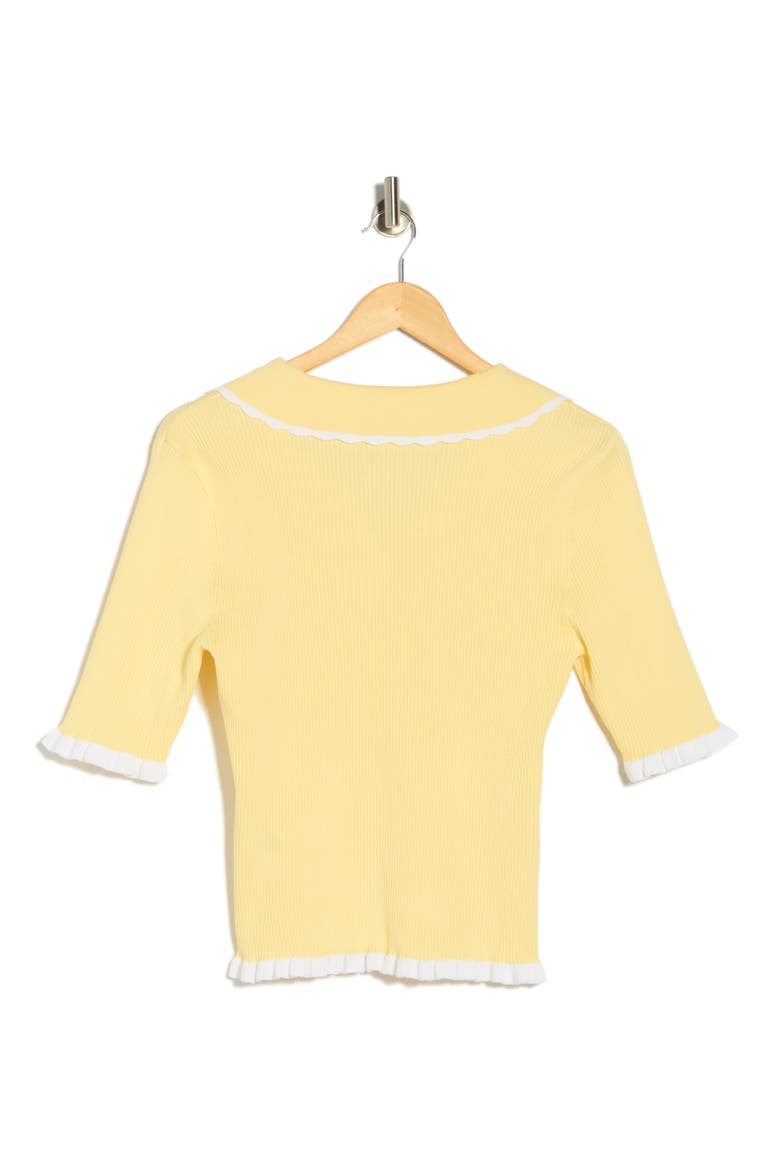 Scalloped Collar Short Sleeve Polo Sweater, Alternate, color, BUTTER YELLOW/ WHITE