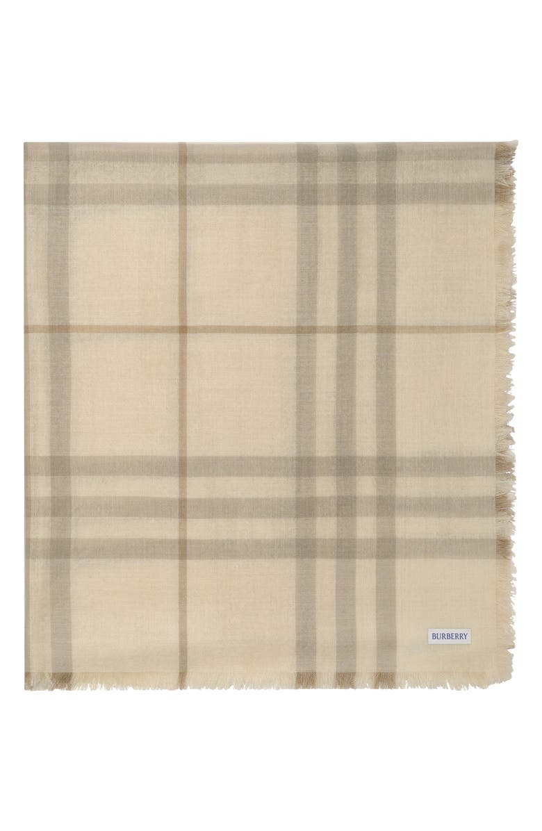 Burberry Medium Check Wool Scarf, Alternate, color, Sesame Beige Check
