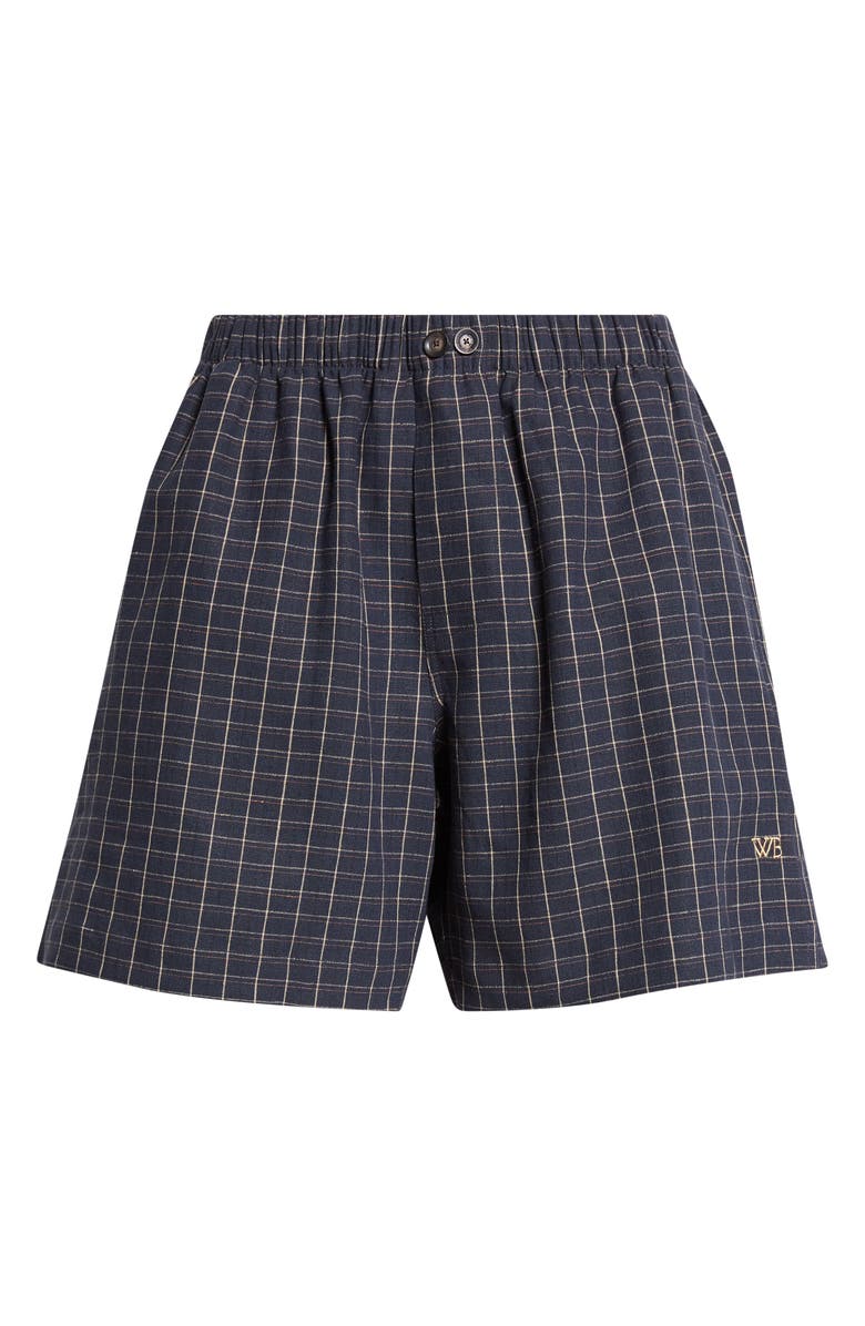 Wales Bonner Sunday Check Linen Shorts, Main, color, Navy / Ivory / Rust
