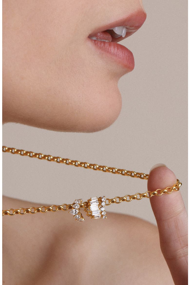 Lab Grown Diamond Baguette Tiara Big Bead Charm, Alternate, color, 14K YELLOW GOLD