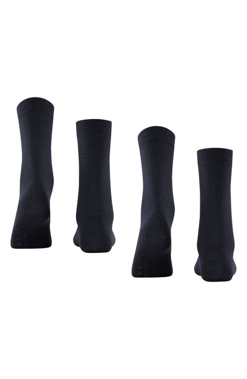 Falke Softmerino 2-pack Virgin Wool & Cotton Blend Crew Socks In Dark Navy