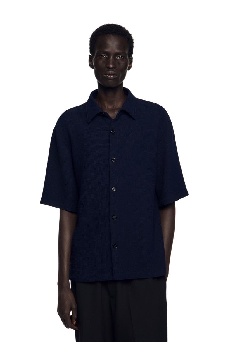 Textured shark collar shirt, Main, color, Navy blue