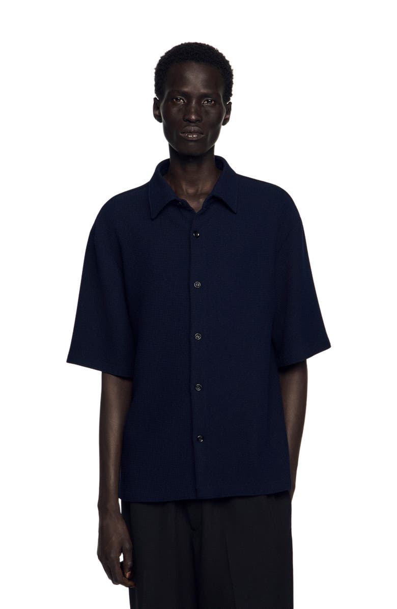 SANDRO Textured shark collar shirt, Main, color, Navy Blue