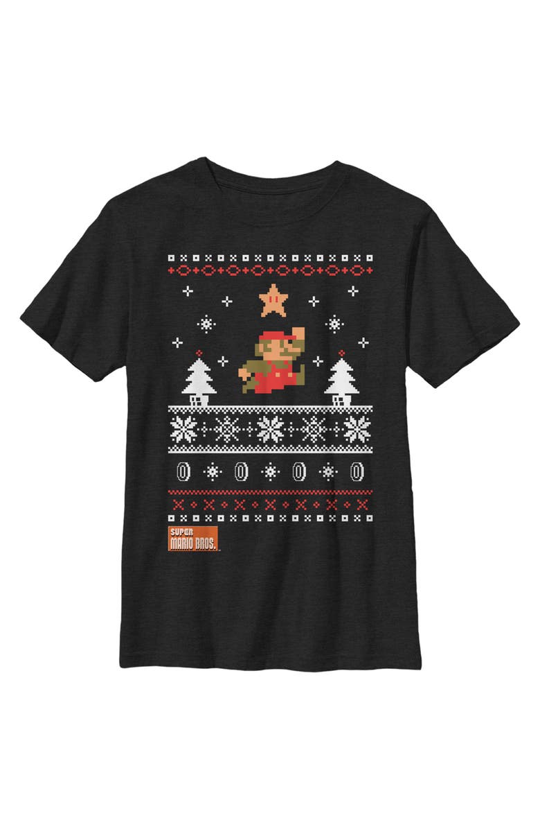 NINTENDO Boy's Nintendo Mario Ugly Christmas Sweater Graphic T-Shirt, Main, color, Black