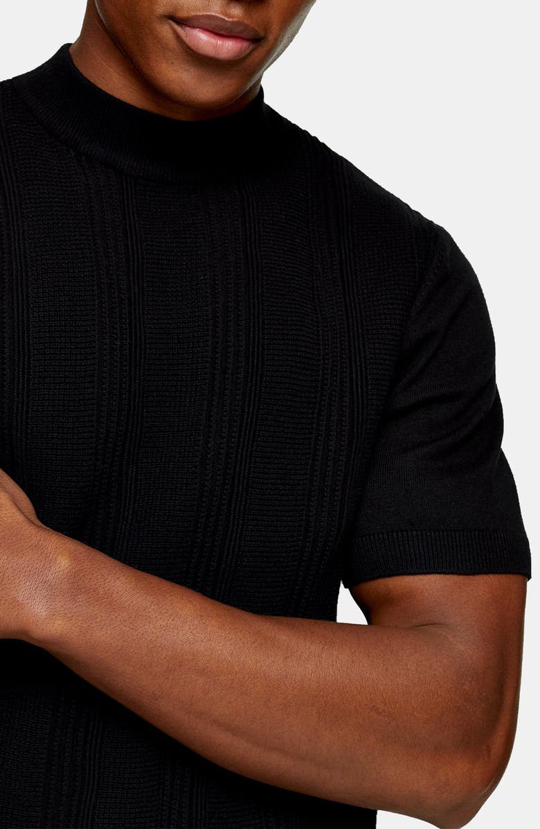 Topman Stitch Mock Neck Short Sleeve Sweater, Alternate, color, 