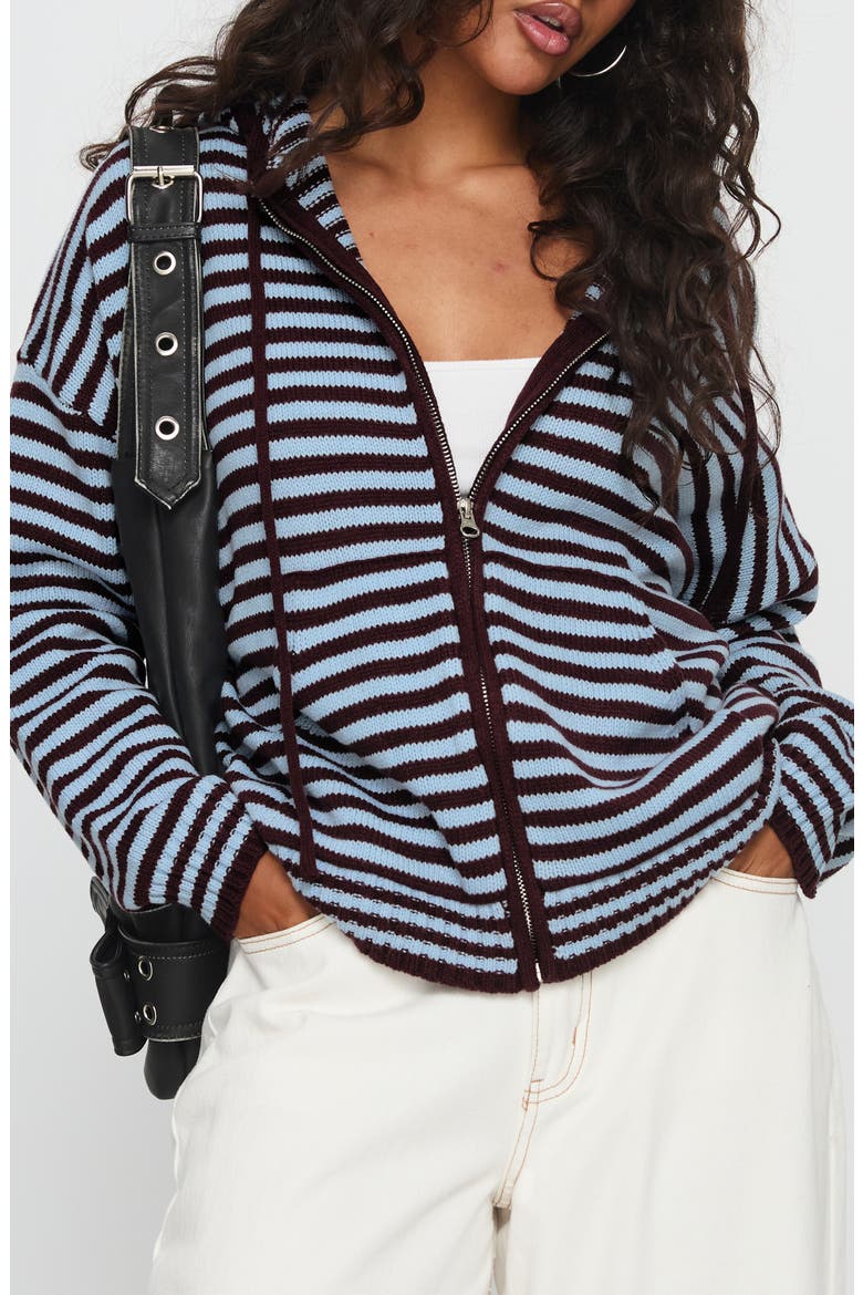 Brienna Oversize Stripe Zip Hoodie, Main, color, RED STRIPE