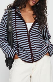 Princess Polly Brienna Oversize Stripe Zip Hoodie