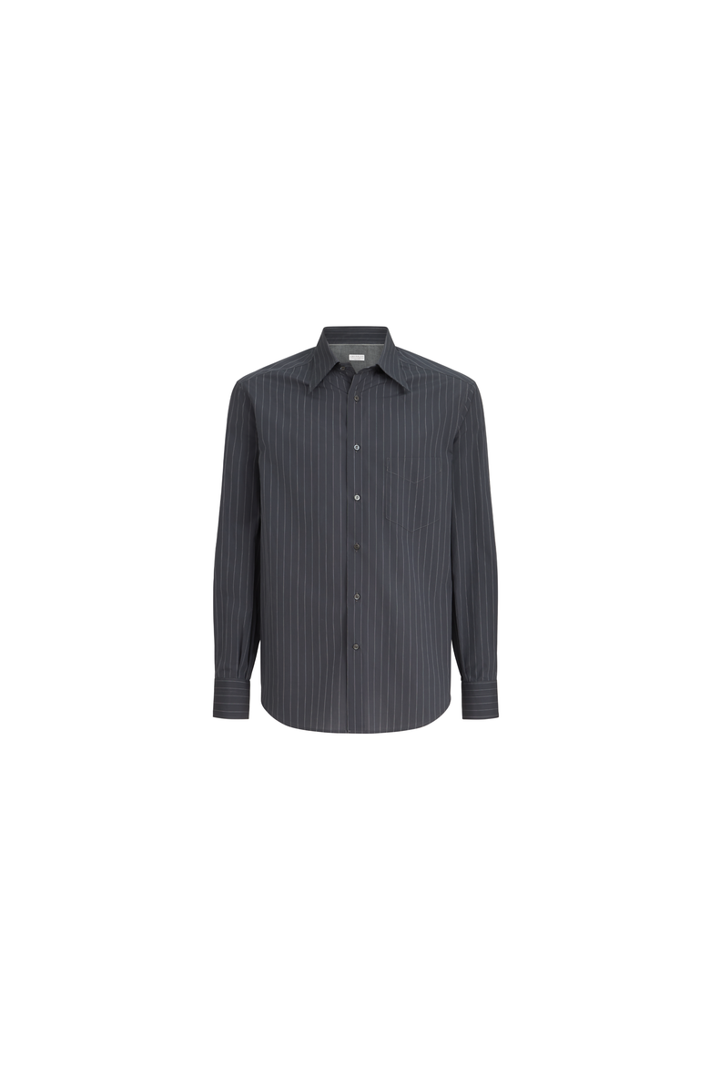 Double pinstripe cotton shirt with Italian collar and chest pocket, Alternate, color, Dark Grey