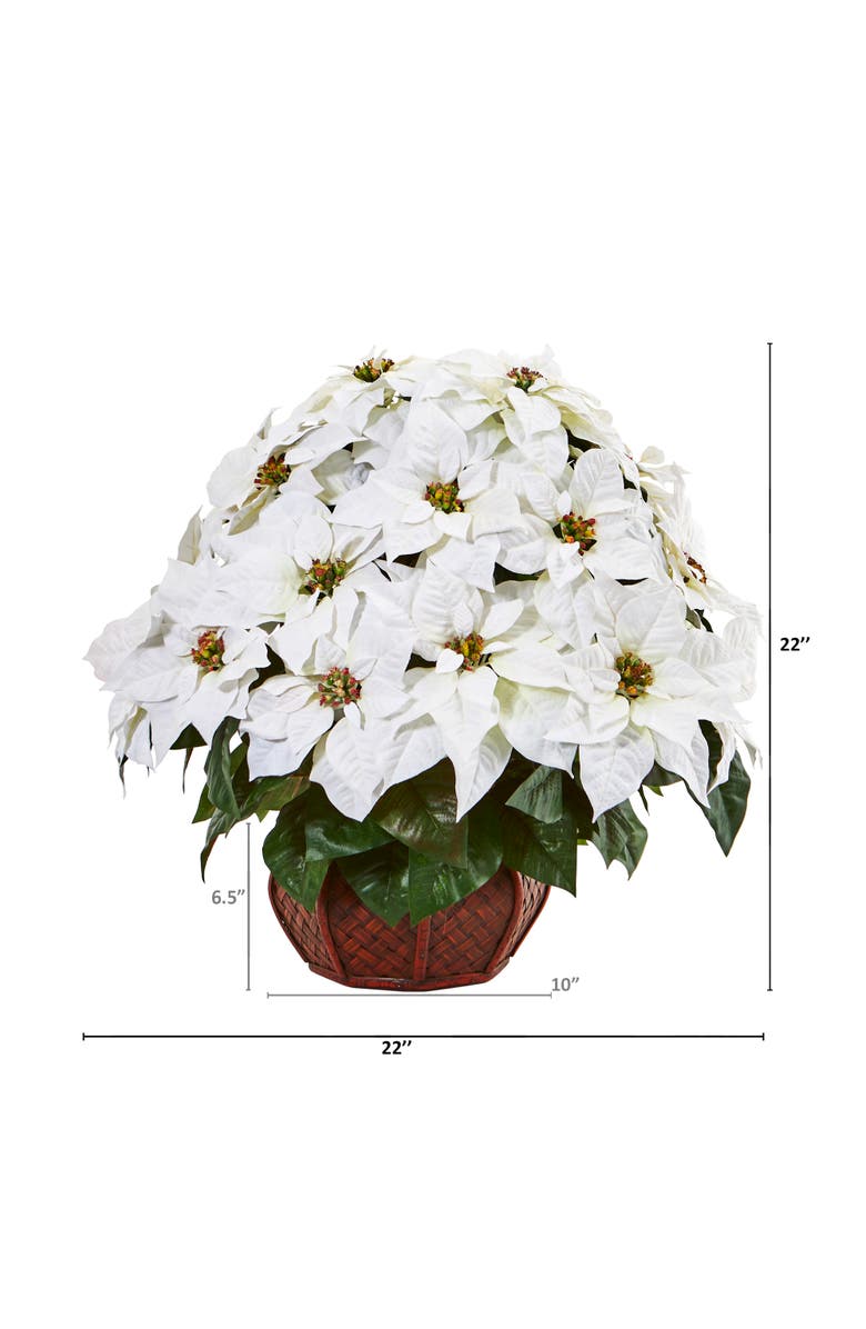 NEARLY NATURAL Poinsettia Artificial Arrangement in Decorative Planter, Alternate, color, White