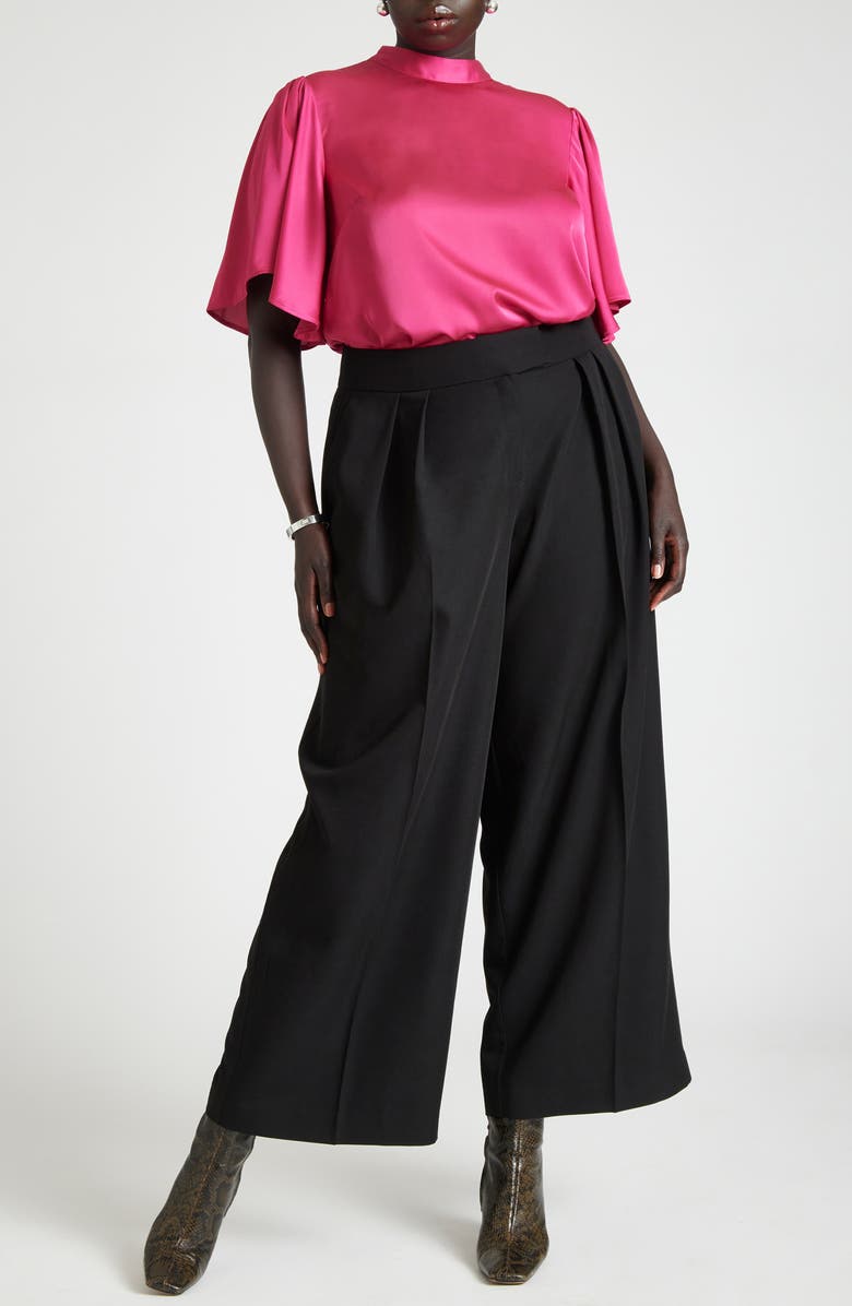 ELOQUII Flutter Sleeve Satin Blouse, Alternate, color,