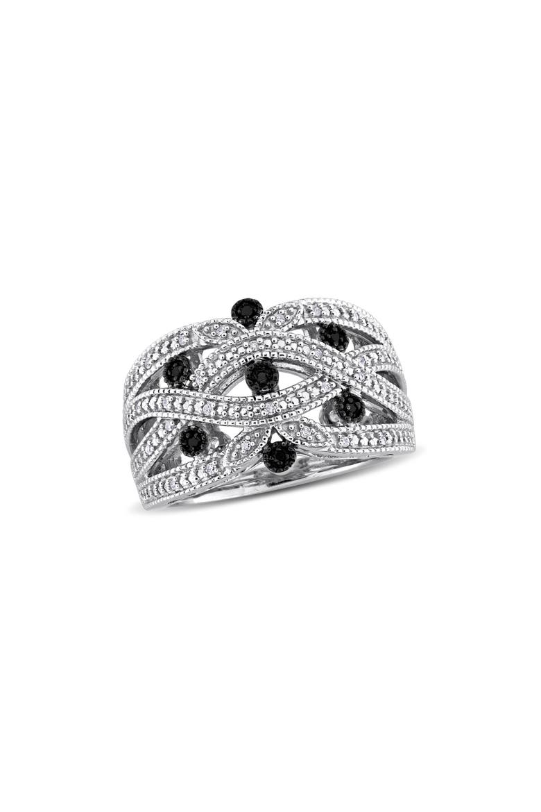 Black and White Diamond Crisscross Ring, Main, color, BLACK