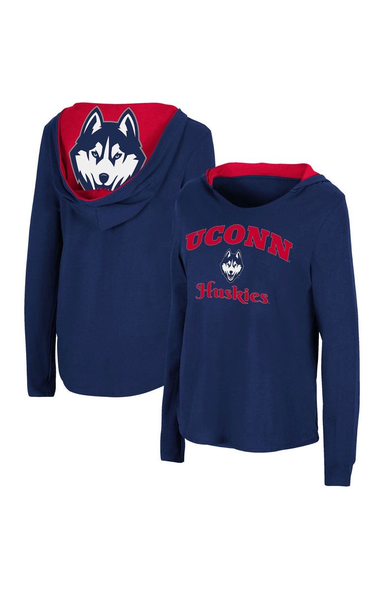 COLOSSEUM Women's Colosseum Navy UConn Huskies Catalina Hoodie Long Sleeve T-Shirt, Main, color, Navy