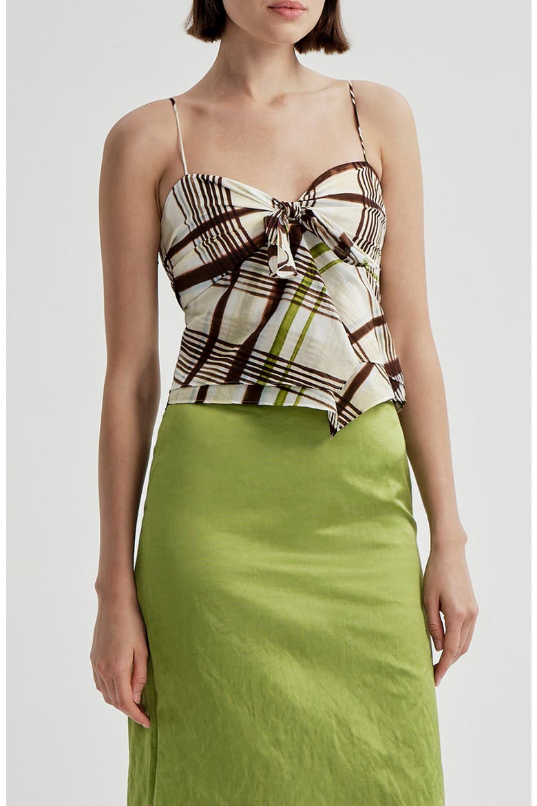 Hailey Plaid Tie Cotton Camisole, Main, color, BUTTER/ GANACHE