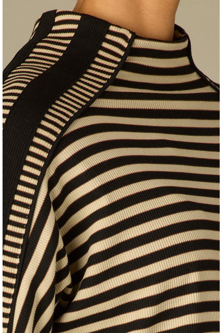 Stripe Mock Neck Rib Top, Alternate, color, BLACK/ ECRU