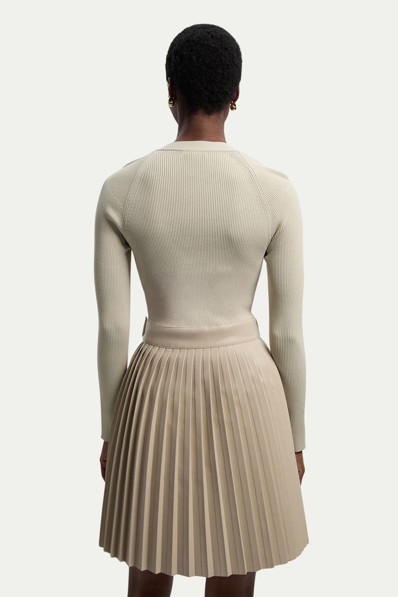 Square Neck Pleated PU Skirt Mini Dress, Alternate, color, Stone