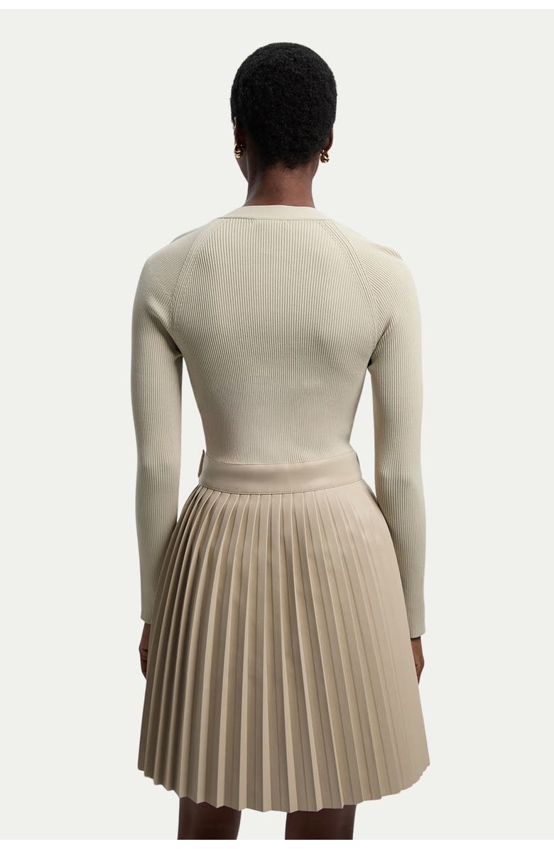 Karen Millen Square Neck Pleated PU Skirt Mini Dress, Alternate, color, Stone