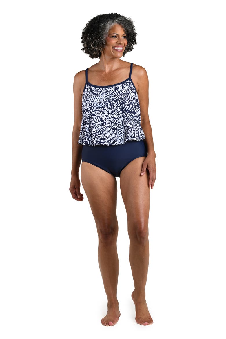Bohemia Blouson Full Coverage One-Piece Swimsuit, Alternate, color, INDIGO